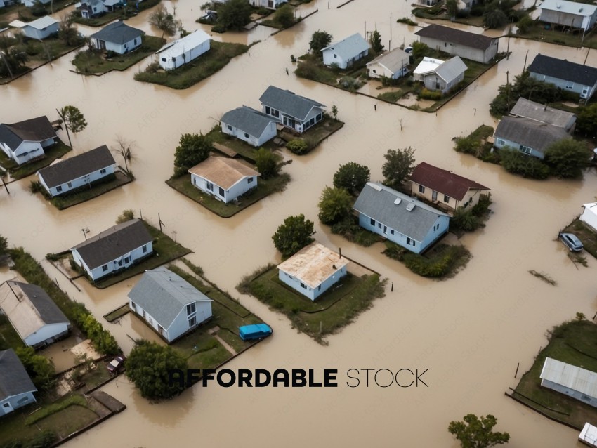 Flooded Residential Area Aerial View