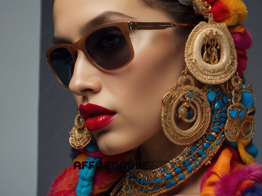 Fashion Model with Ornate Earrings and Sunglasses