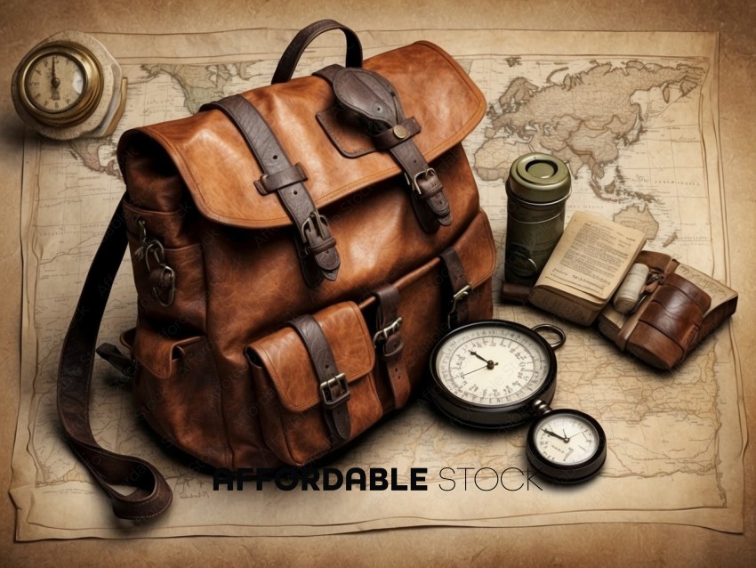 Vintage Travel Accessories on Map