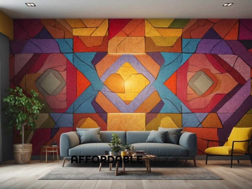 Modern Living Room with Colorful Geometric Wall Art