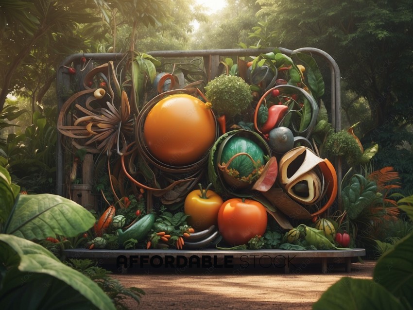 Surreal Vegetable Composition in Jungle Setting