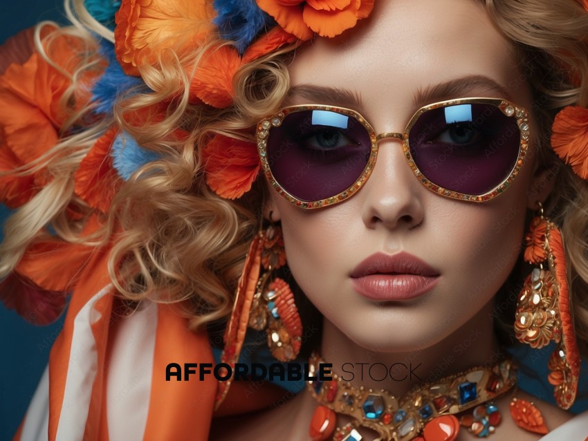 Fashion Model with Luxurious Jewelry and Sunglasses