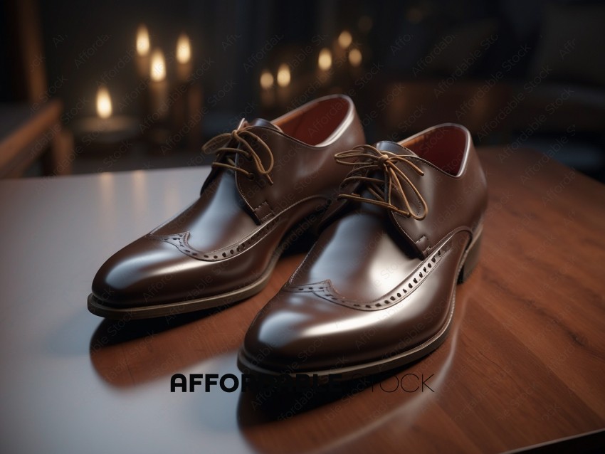 Elegant Brown Dress Shoes on Wooden Table