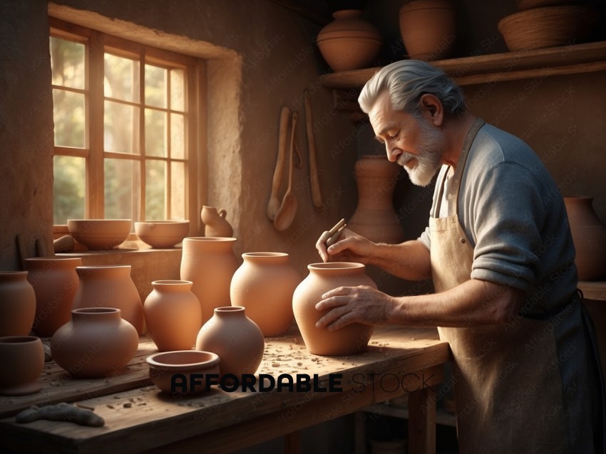 Artisan Pottery Maker Shaping Clay
