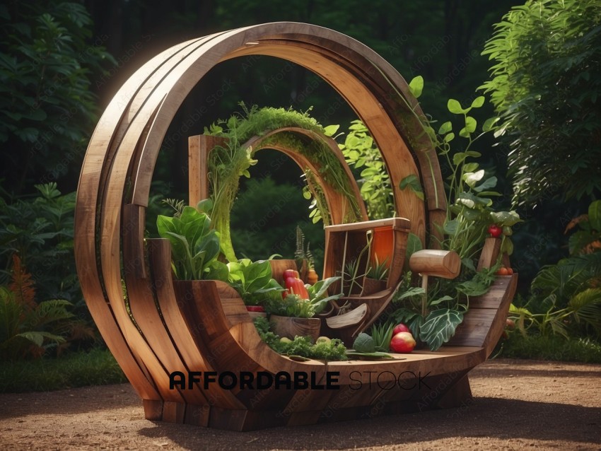 Spiral Wooden Planter with Variety of Vegetables