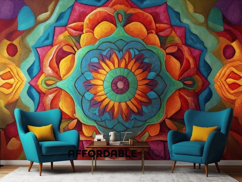 Colorful Mural Wall with Modern Furniture
