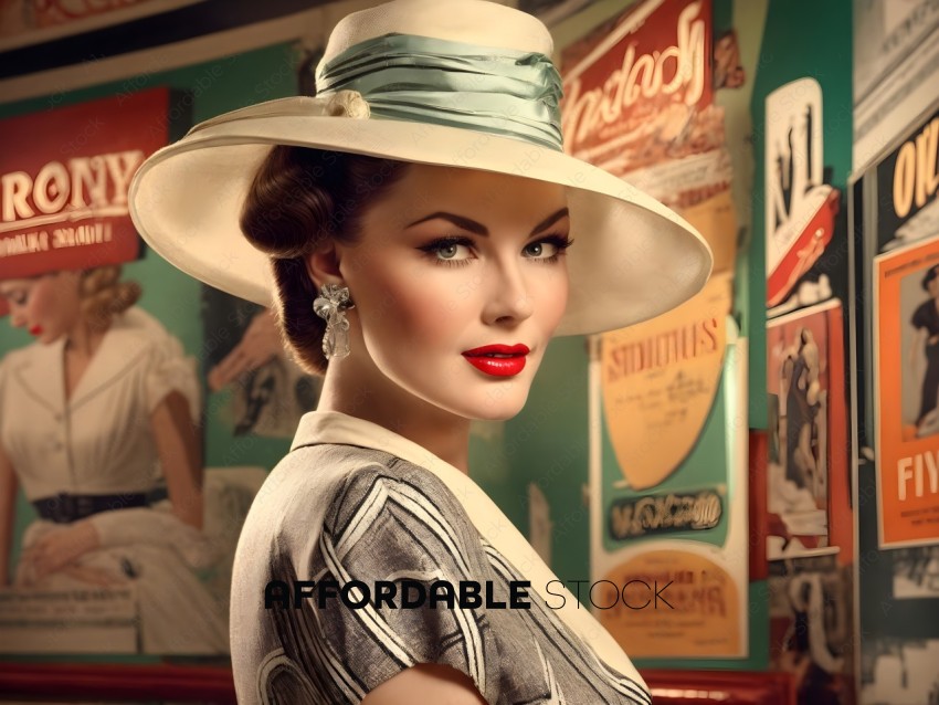 Vintage Fashion Model with Retro Posters