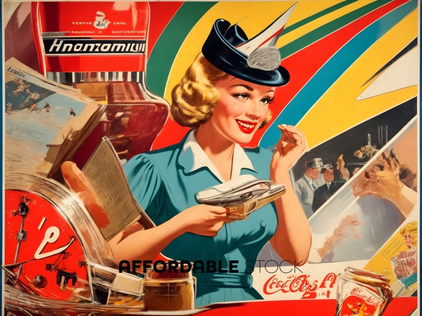 Vintage Stewardess with Service Cart