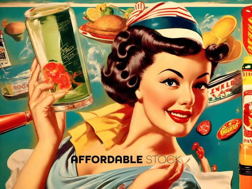 Vintage Advertising Poster with Smiling Woman