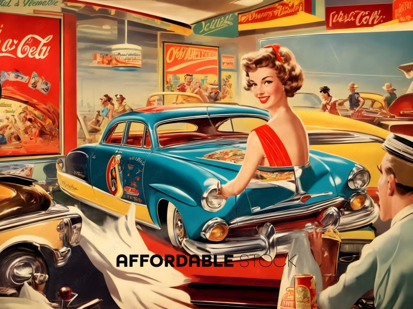 Vintage Car Advertisement Illustration