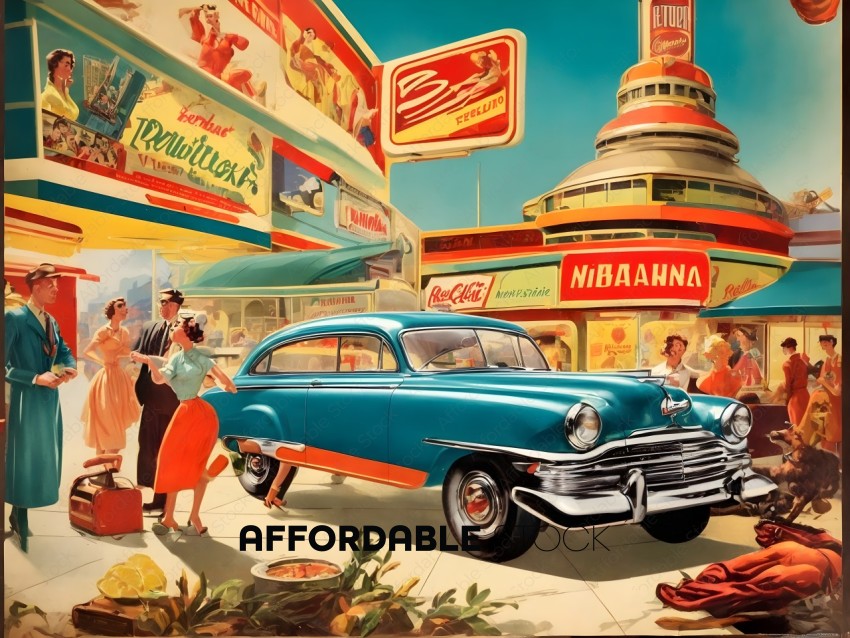 Vintage American Diner and Classic Car