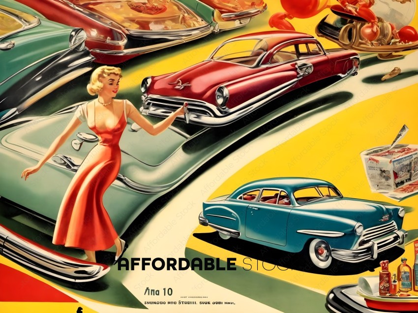Vintage Car Advertisement with Model