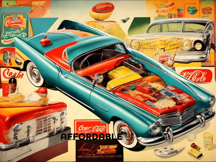 Vintage Diner Themed Collage with Classic Cars