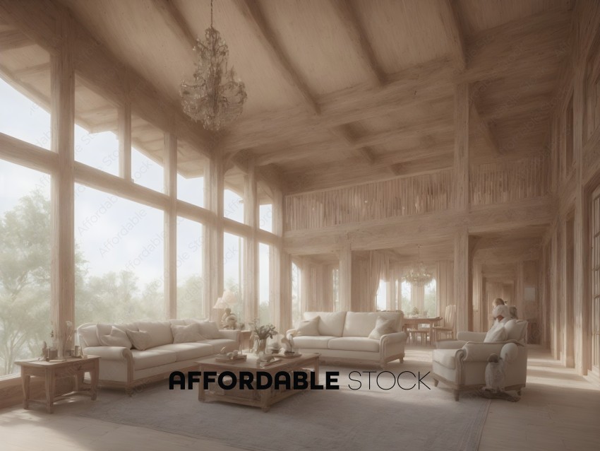 Serene Sunlit Wooden Living Room Interior
