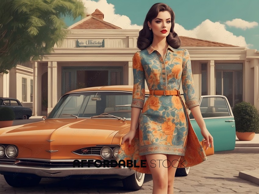 Vintage Fashion Model by Classic Car