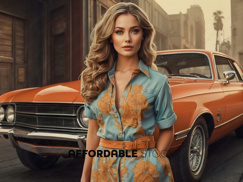 Vintage Fashion Model with Classic Cars