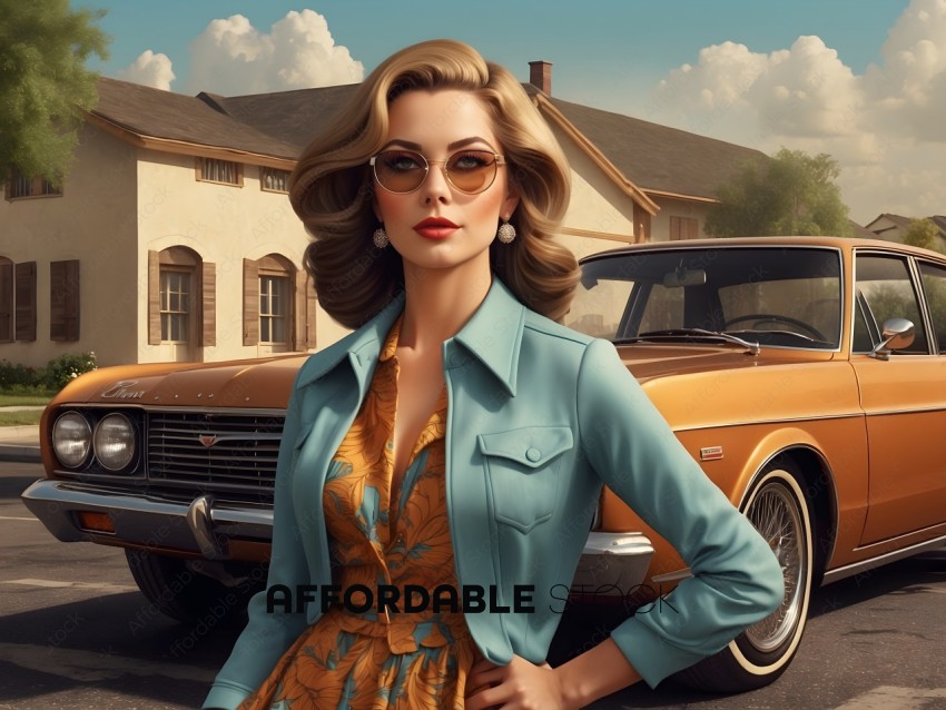 Vintage Style Woman by Classic Car
