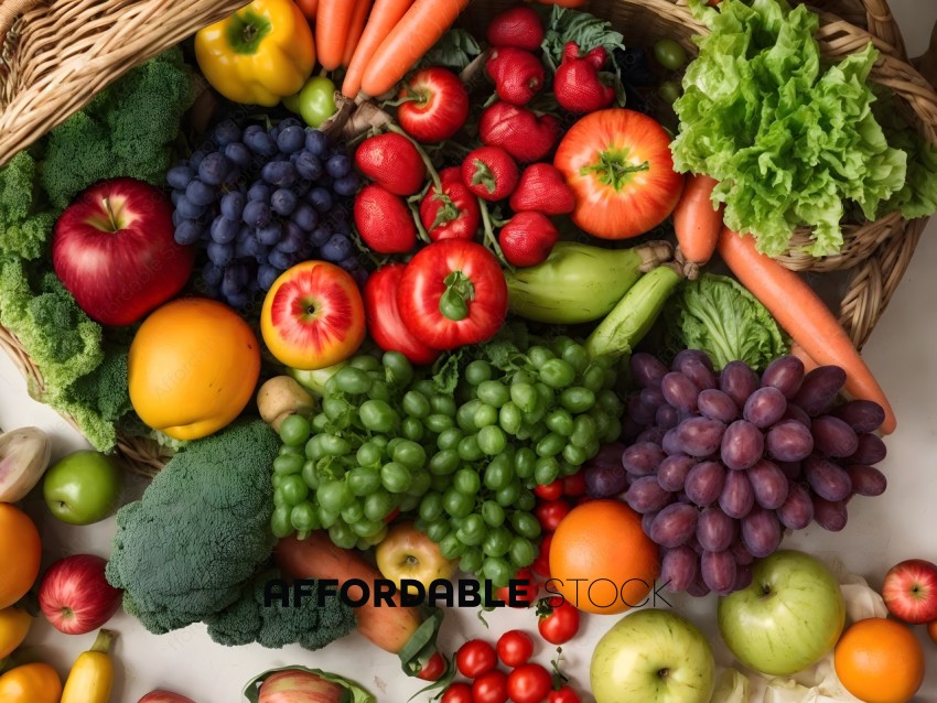 Assorted Fresh Fruits and Vegetables Top View