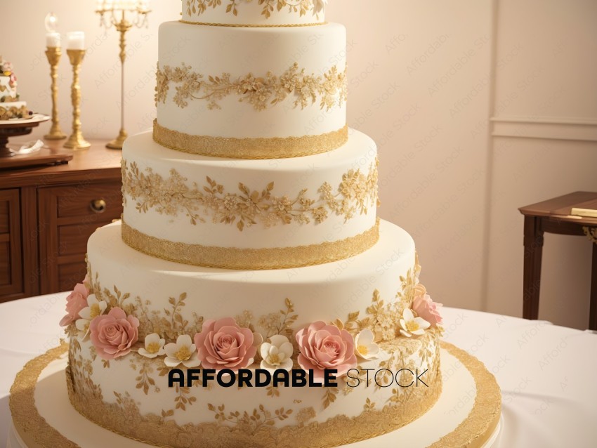 Elegant Multi-tiered Wedding Cake with Floral Accents