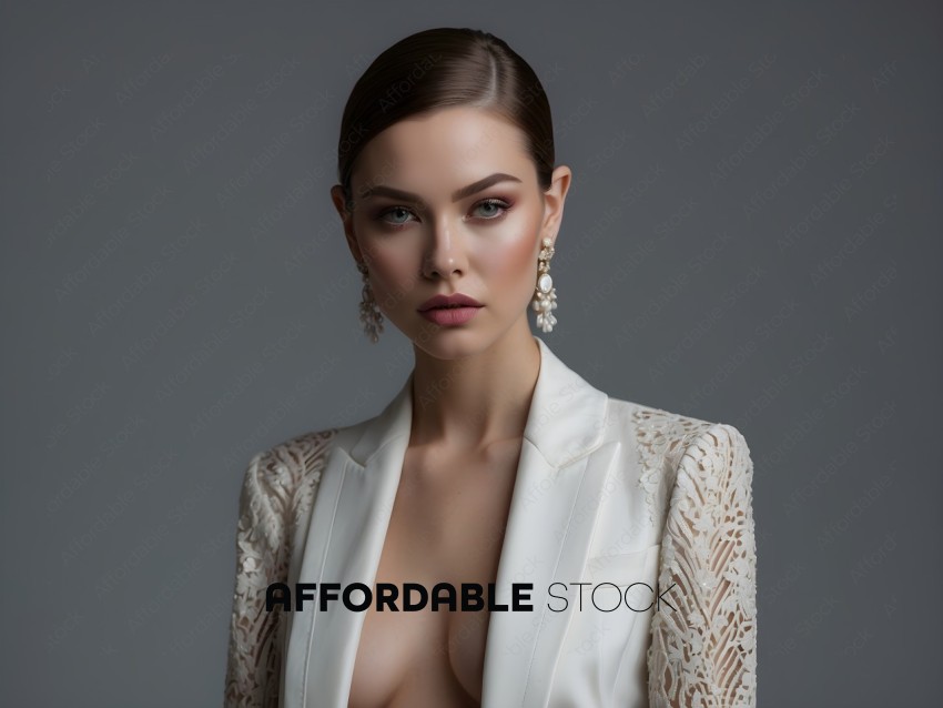 Elegant Woman in Stylish Jacket with Lace Detail