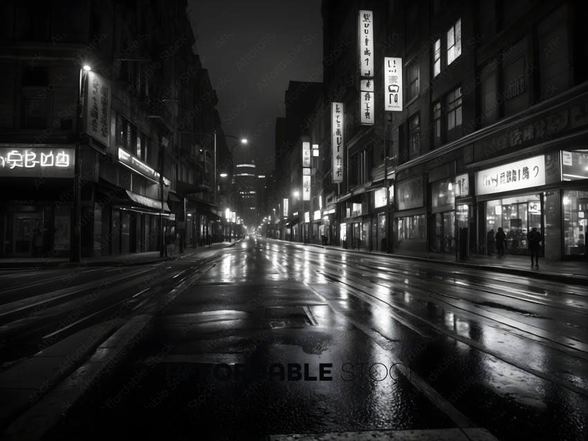 Black and White City Street at Night