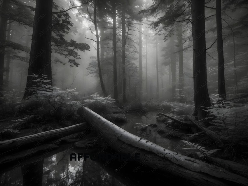 Misty Monochrome Forest Scene