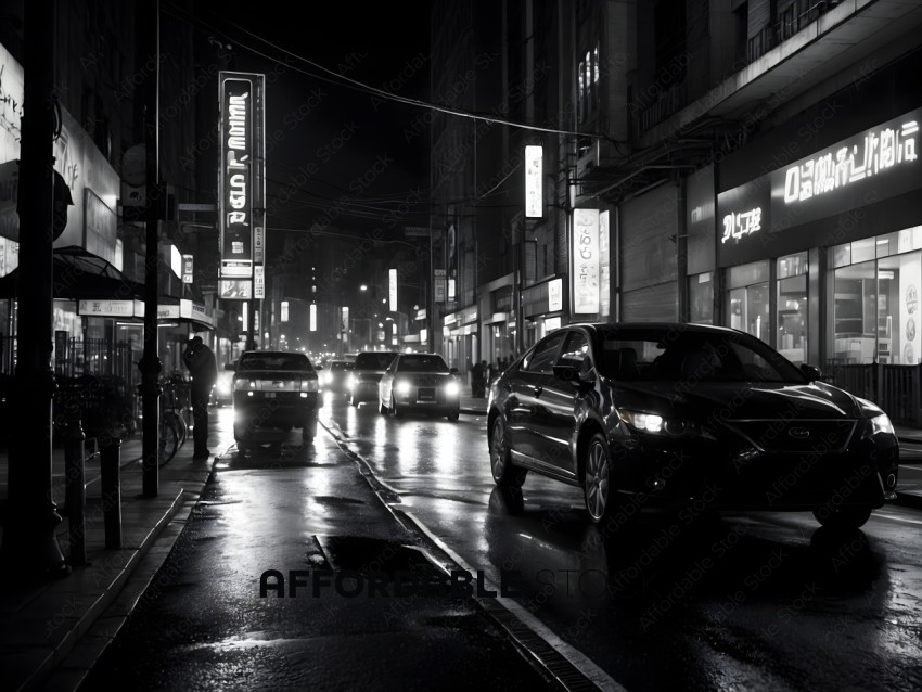 Rainy Night City Street with Cars