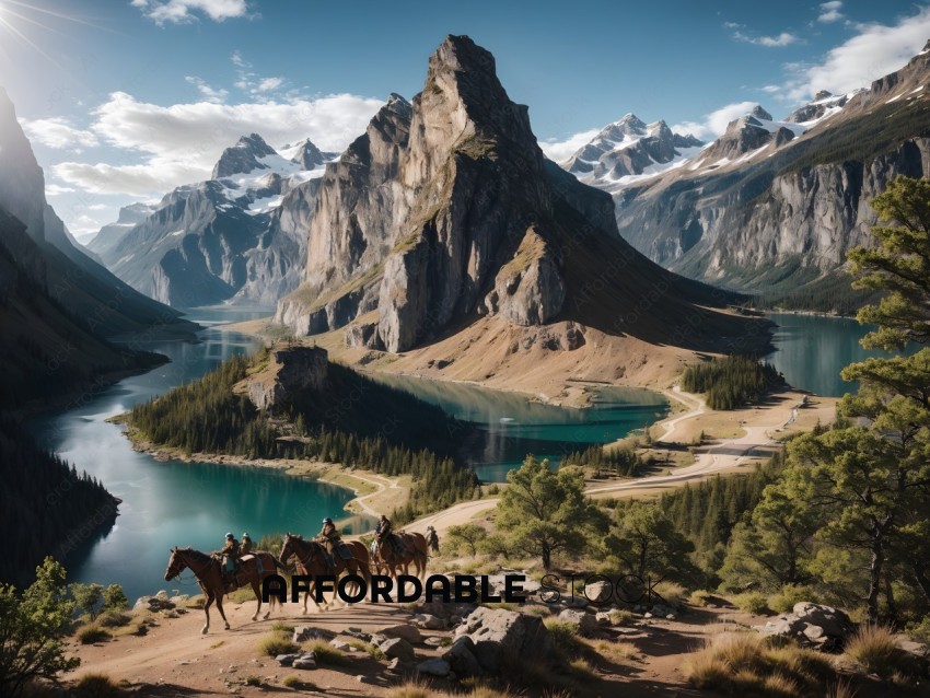 Horseback Riding in Mountainous Lakeside Landscape