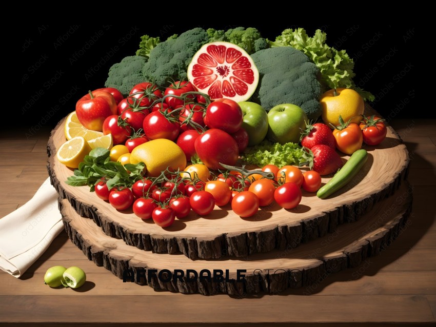 Assorted Fresh Fruits and Vegetables on Wooden Board