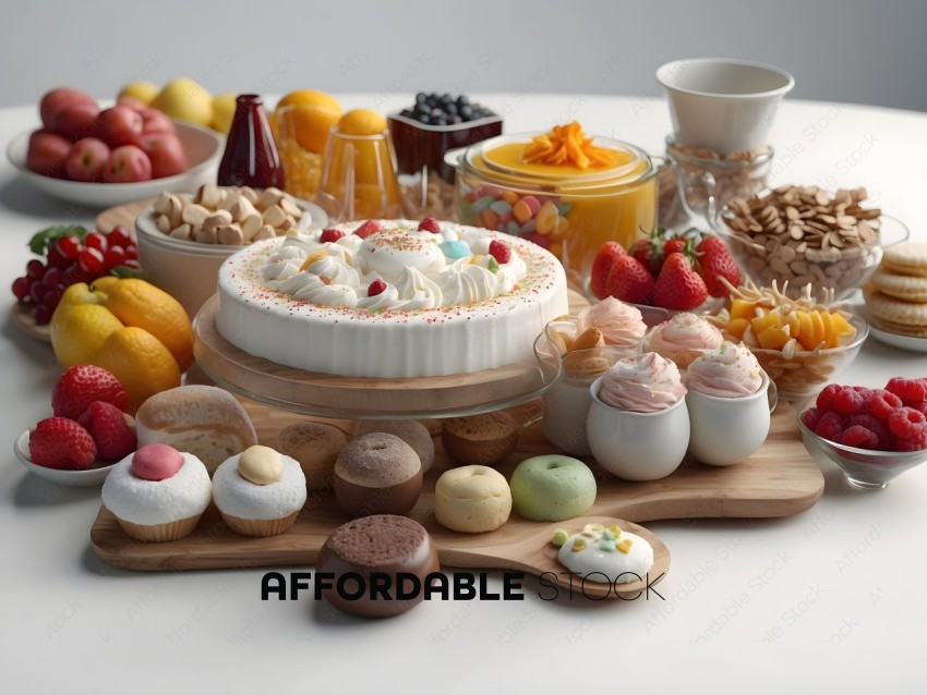 Assorted Desserts and Fruits Display