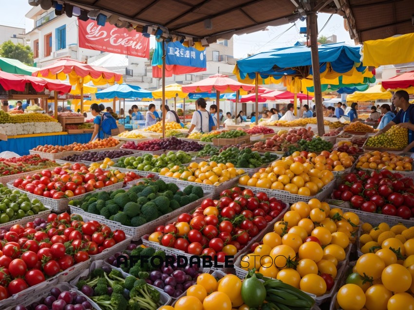 Colorful Outdoor Vegetable Market Scene