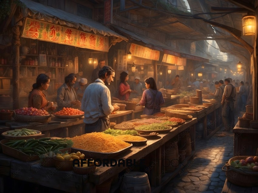 Traditional Asian Food Market at Dusk
