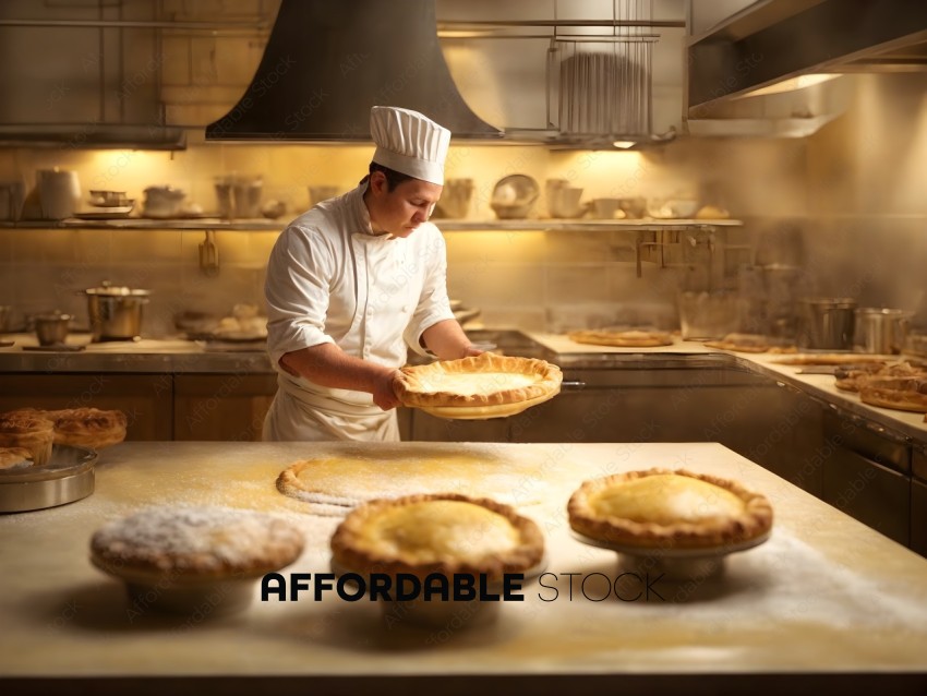 Chef Preparing Pies in Commercial Kitchen