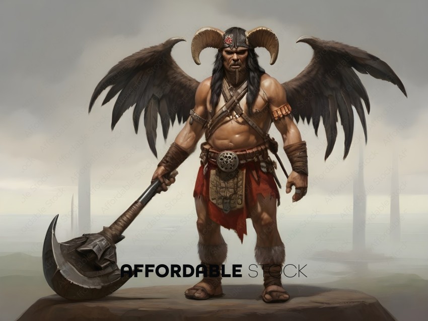 Fantasy Warrior with Wings and Axe