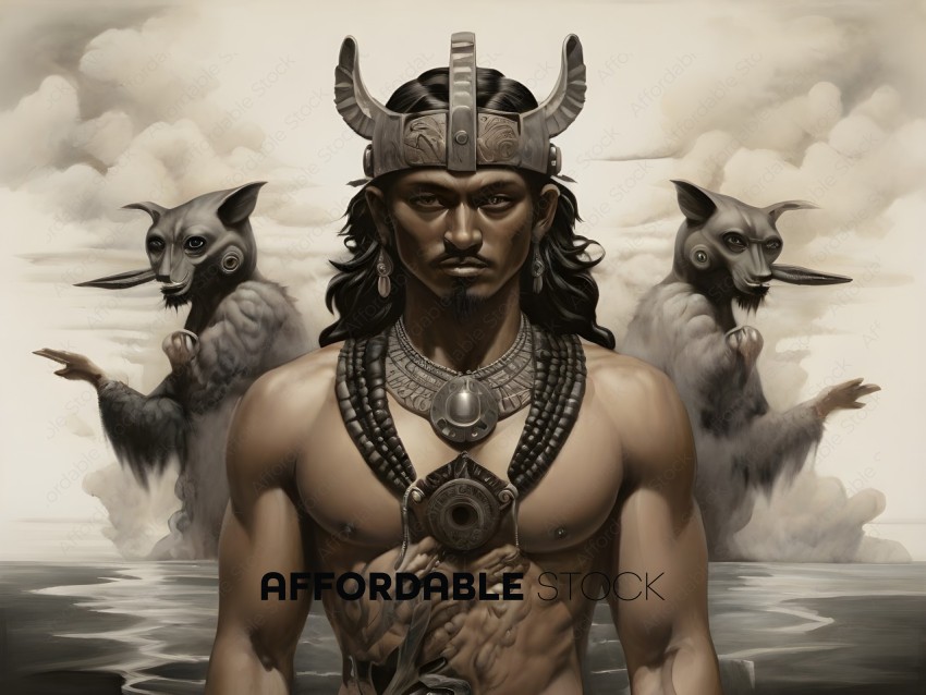 Warrior with Mythical Creatures Digital Art
