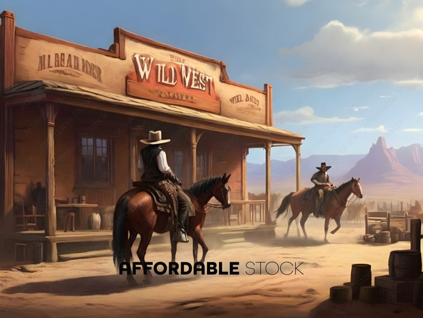 Cowboys Riding in a Western Town