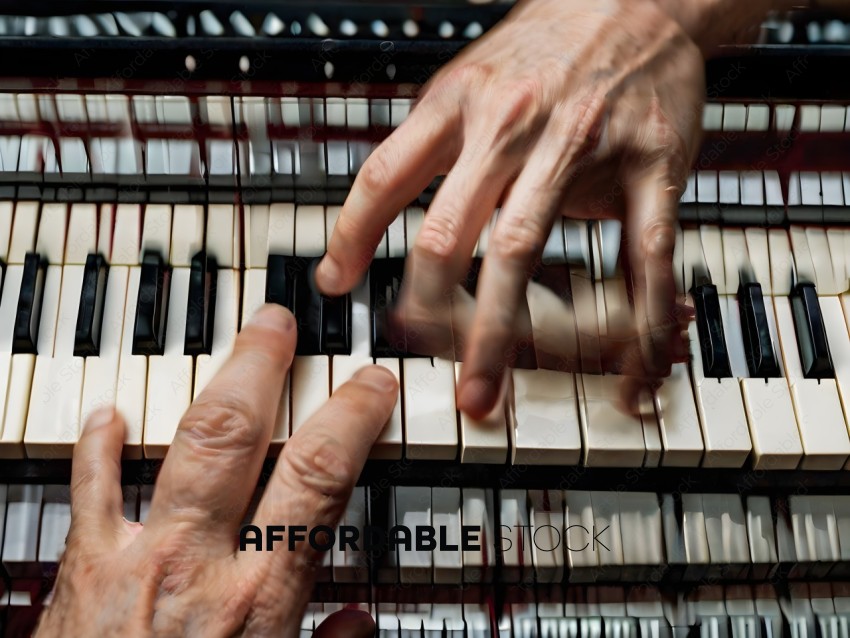 A person's hands are playing a piano