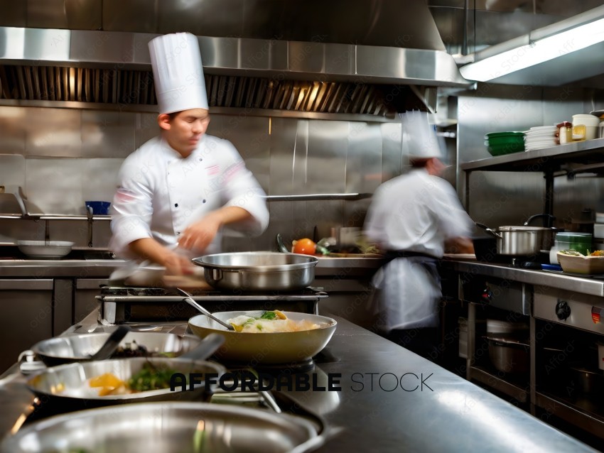 Chefs working in a commercial kitchen