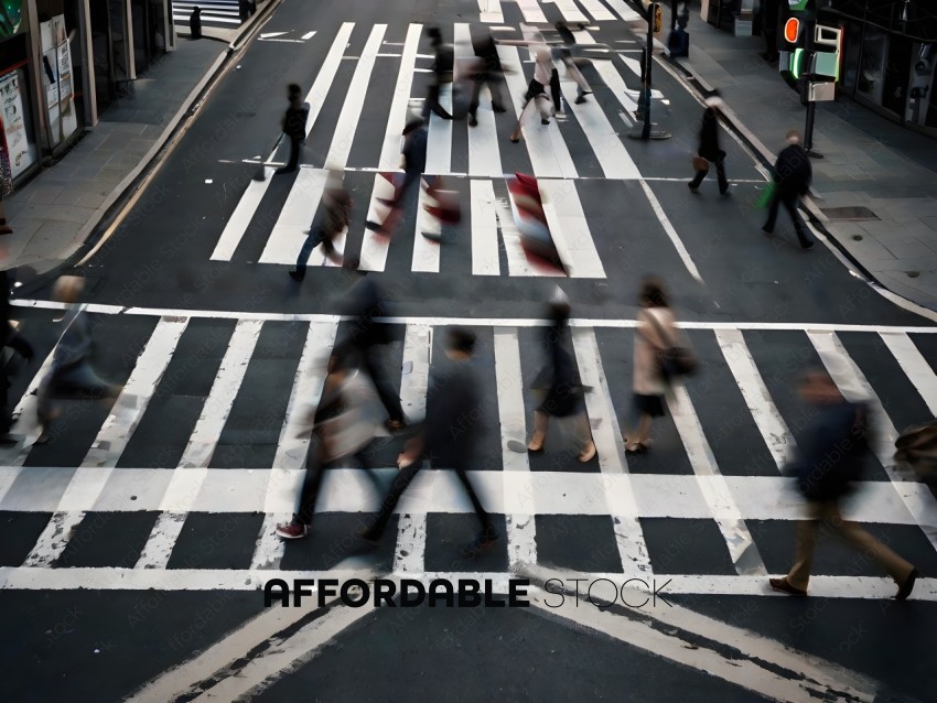 Pedestrians crossing the street at a crosswalk