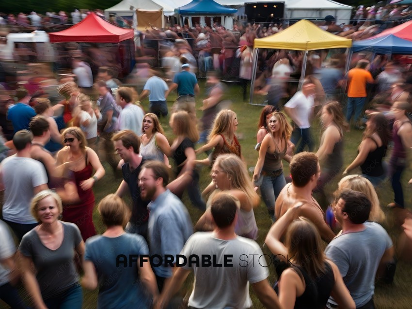 Large group of people dancing at an outdoor event