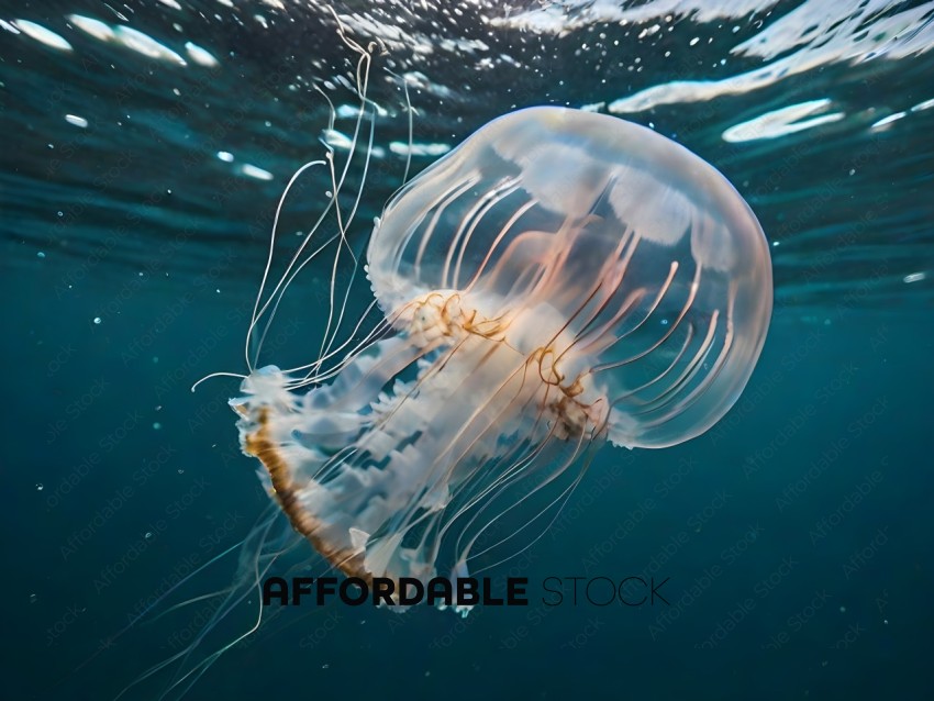 A close up of a jellyfish in the ocean