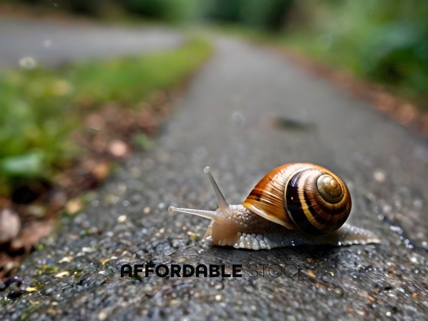 A snail crawls along a paved path