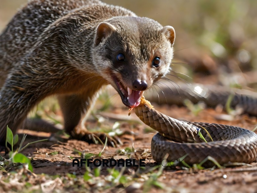 A small mammal eating a snake