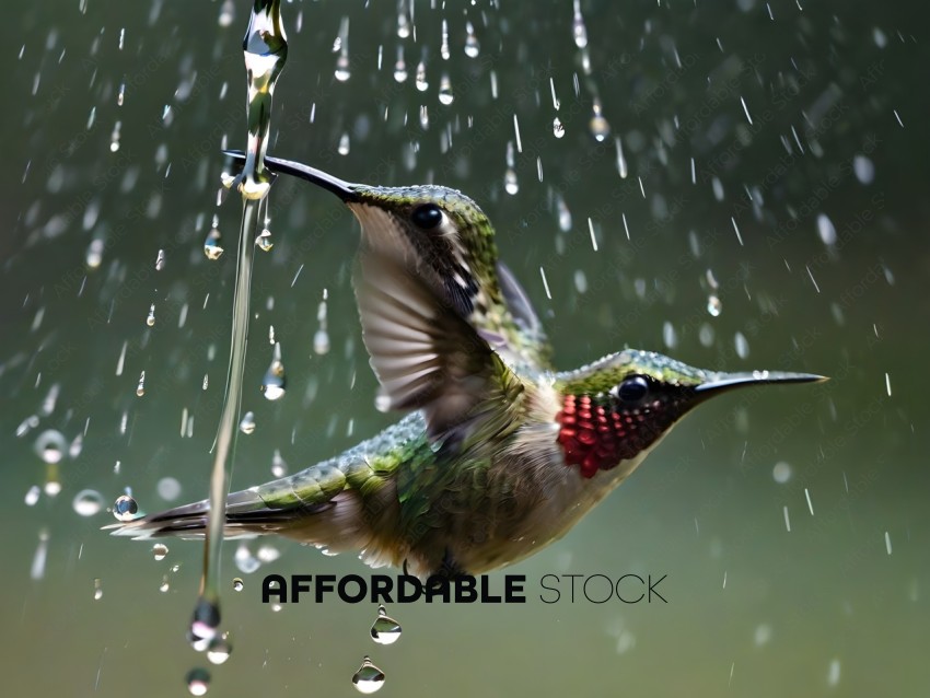 A hummingbird drinking water from a dripping faucet