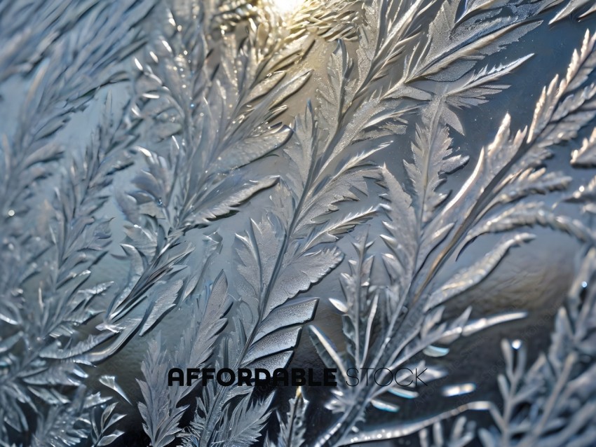 A frozen leaf design with a sun shining through