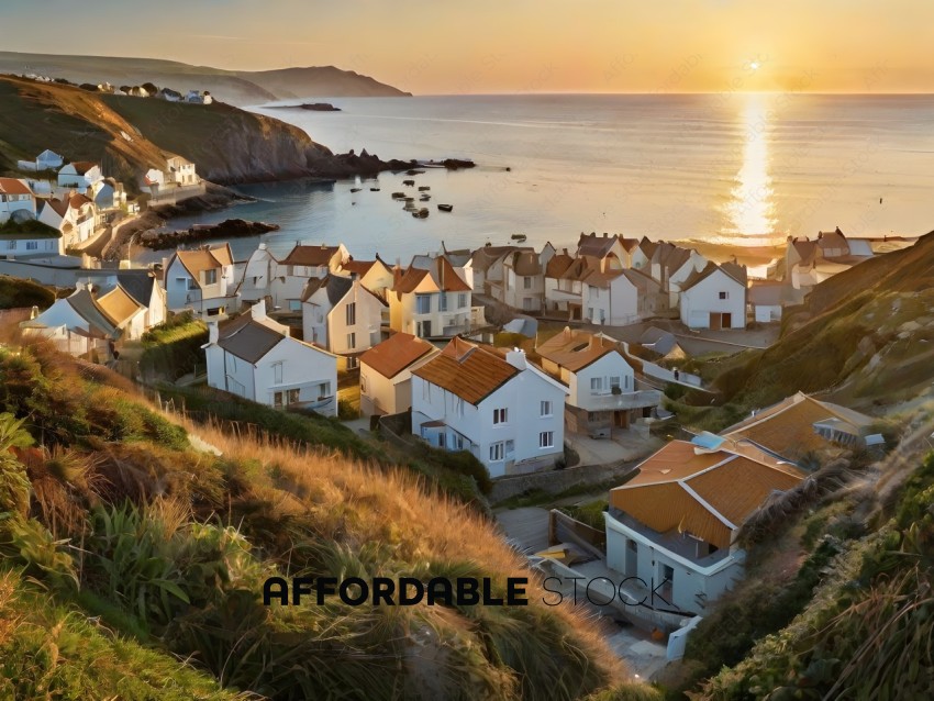A picturesque village with a beautiful view of the ocean