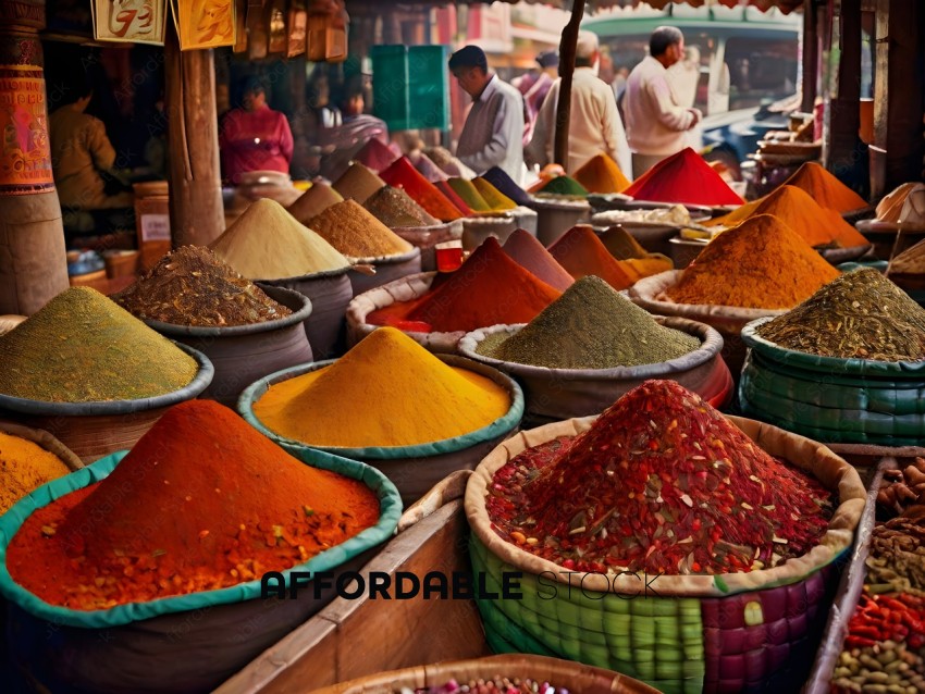 A variety of spices in baskets