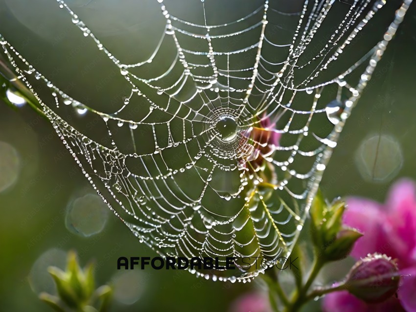 A spider's web with dew drops on it