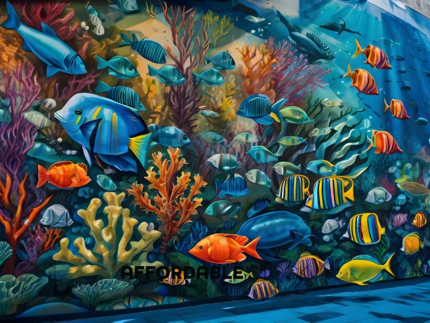 Colorful Mural of Sea Creatures