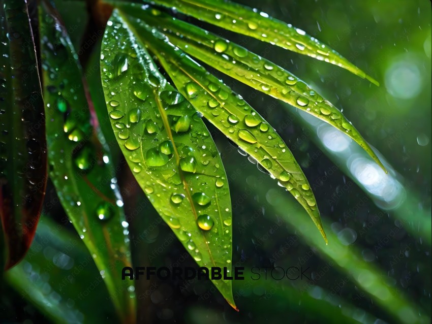 A close up of a leaf with water droplets on it